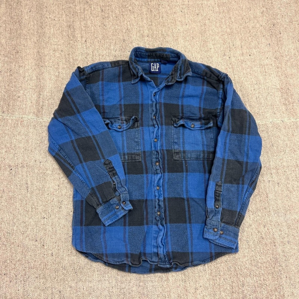 Vintage Gap Flannel Shirt Mens Medium Blue 1990s Cottonโ